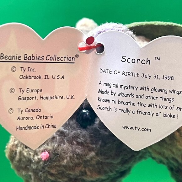 Ty Beanie Baby Scorch dragon 1998 brown plush red iridescent wings PVC PE - Picture 5 of 10